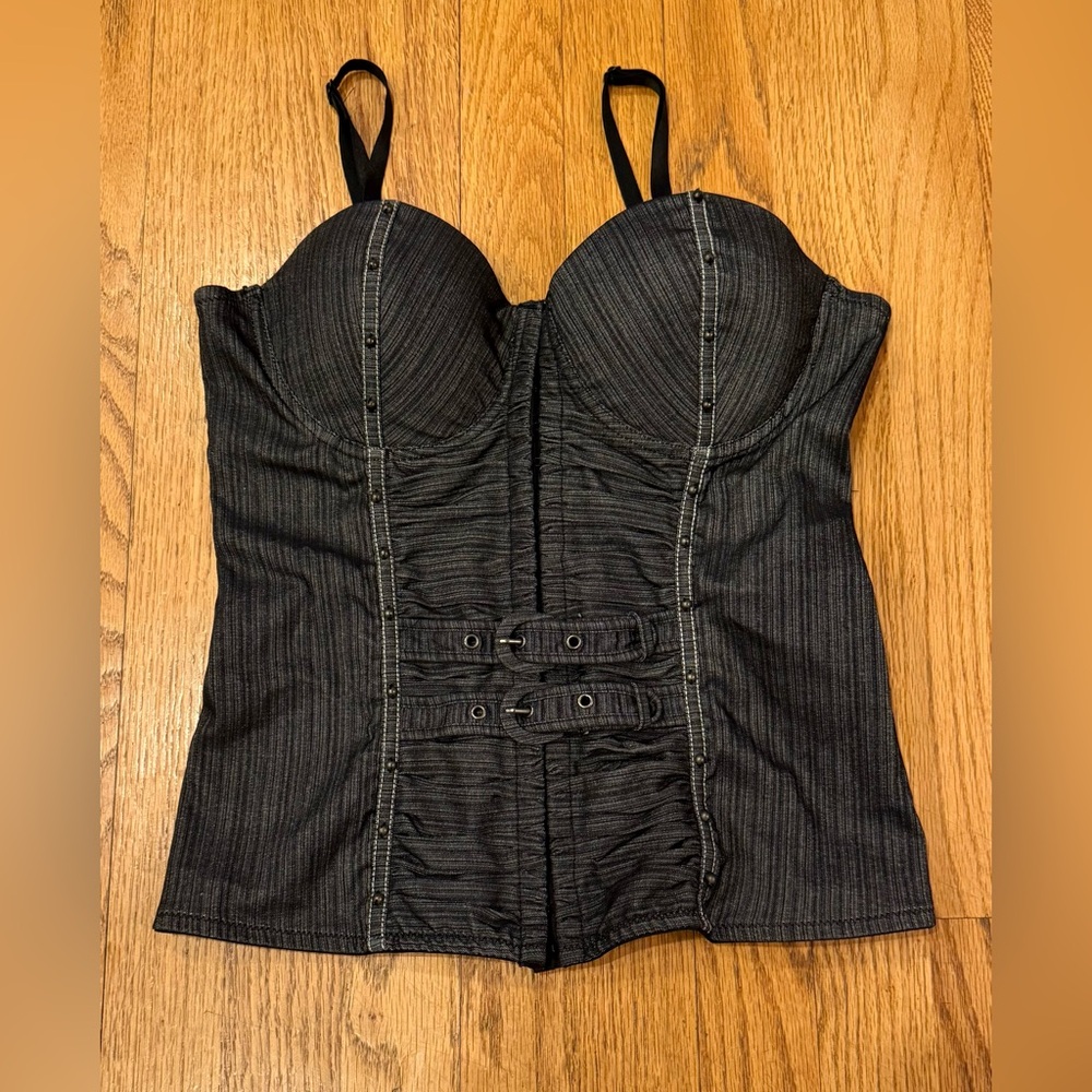 INFINITO Black Y2K Baddie Corset Cotton top retro party  padded studded medium